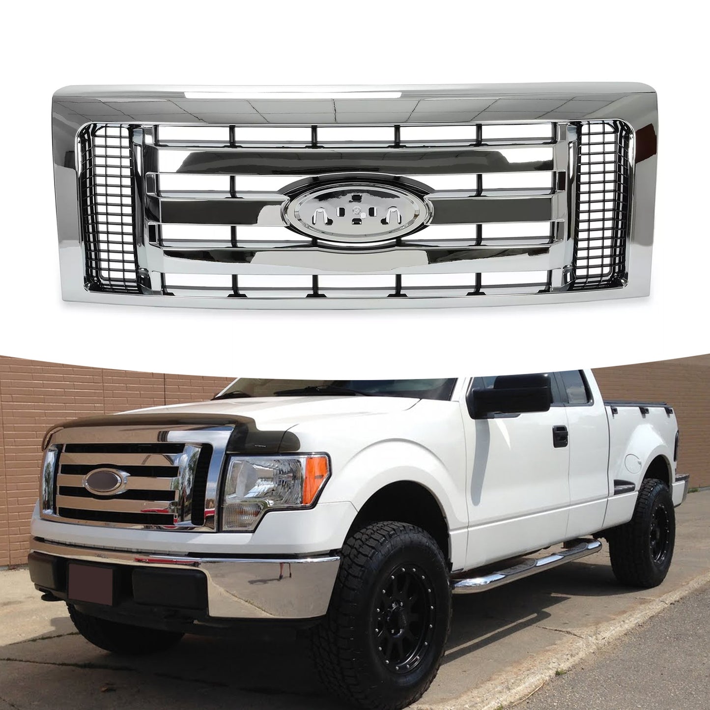 For 2009-2012 13 14 Ford F-150 F150 XLT Grille Grill Front Upper Bumper Chrome