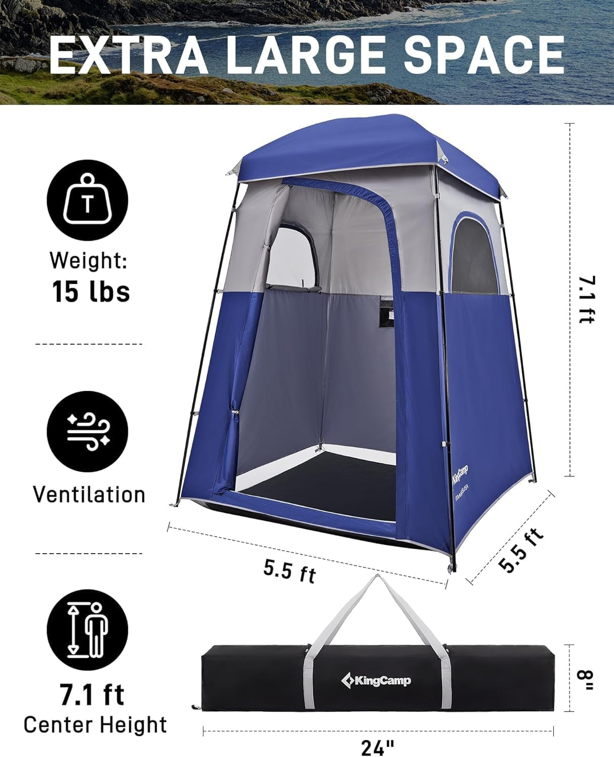 Shower Tent, Portable Privacy Tent Outdoor Camping 1/2 Room Toilet Tents with Shower Bag & Dressing Room for Travel Beach Tailgate