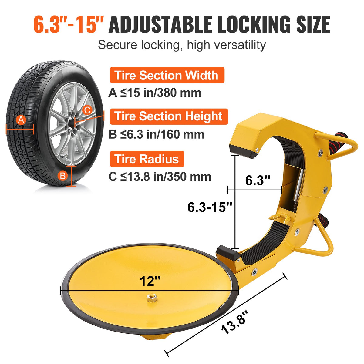 VEVOR Wheel Lock Clamp Boot Tire Lock Trailer Parking Auto Car Truck Anti-Theft