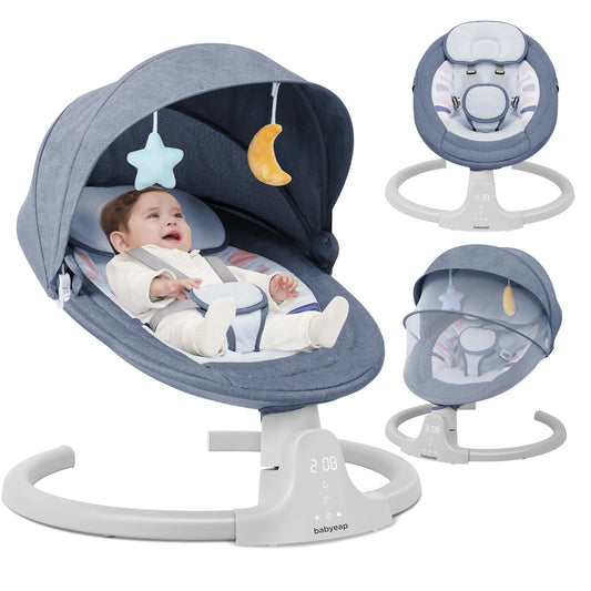 Baby Swing for Infants - APP Remote Bluetooth Control, 5 Speed Settings, 10 Lullabies, USB Plug (Blue)