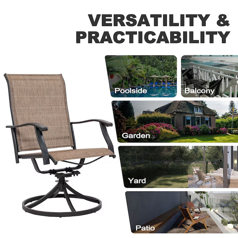 7 -Piece Black Patio Dining Set Iron Rectangle Table with 6 Brown Stationary and Motion Chairs