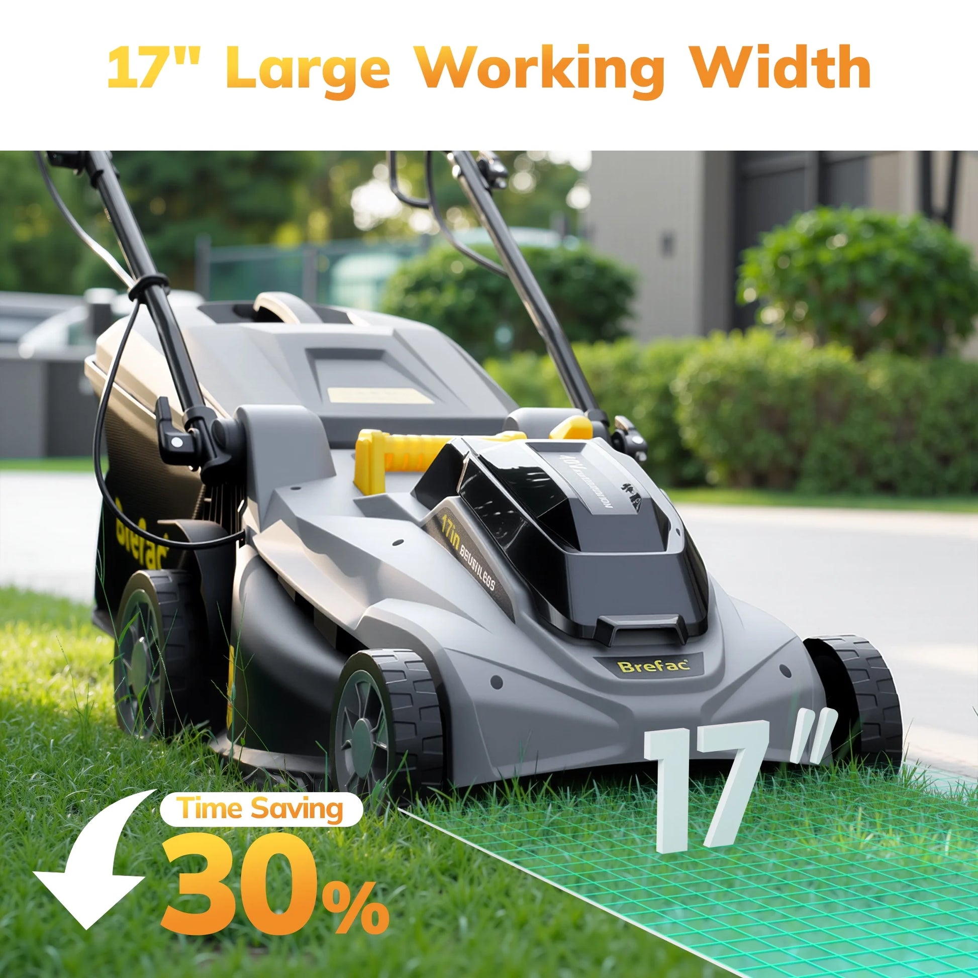 40V (2 X 20V) 17'' Cordless Lawn Mower, Multi-Functional Grass Cutter with 4.0Ah Battery, 6 Adjustable Height Settings, Durable Manganese Steel Blades, Easy to Use for Medium to Large Lawn