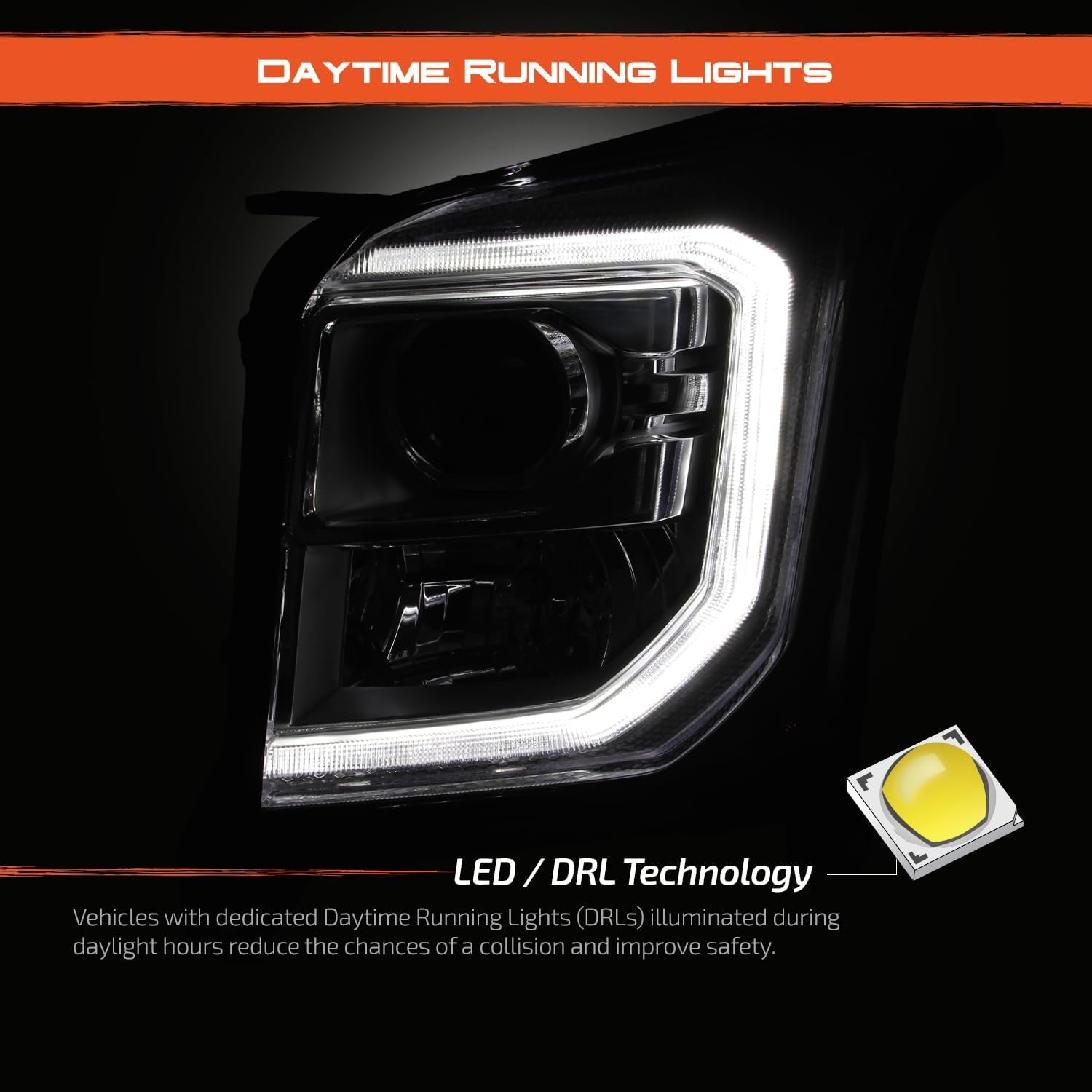 - for 2015-2020 GMC Yukon XL SLT/SLE Projector Headlights | Halogen Type W/Led Tube Turn Signal Headlamp OE Style Chrome Housing Driver and Passenger Side
