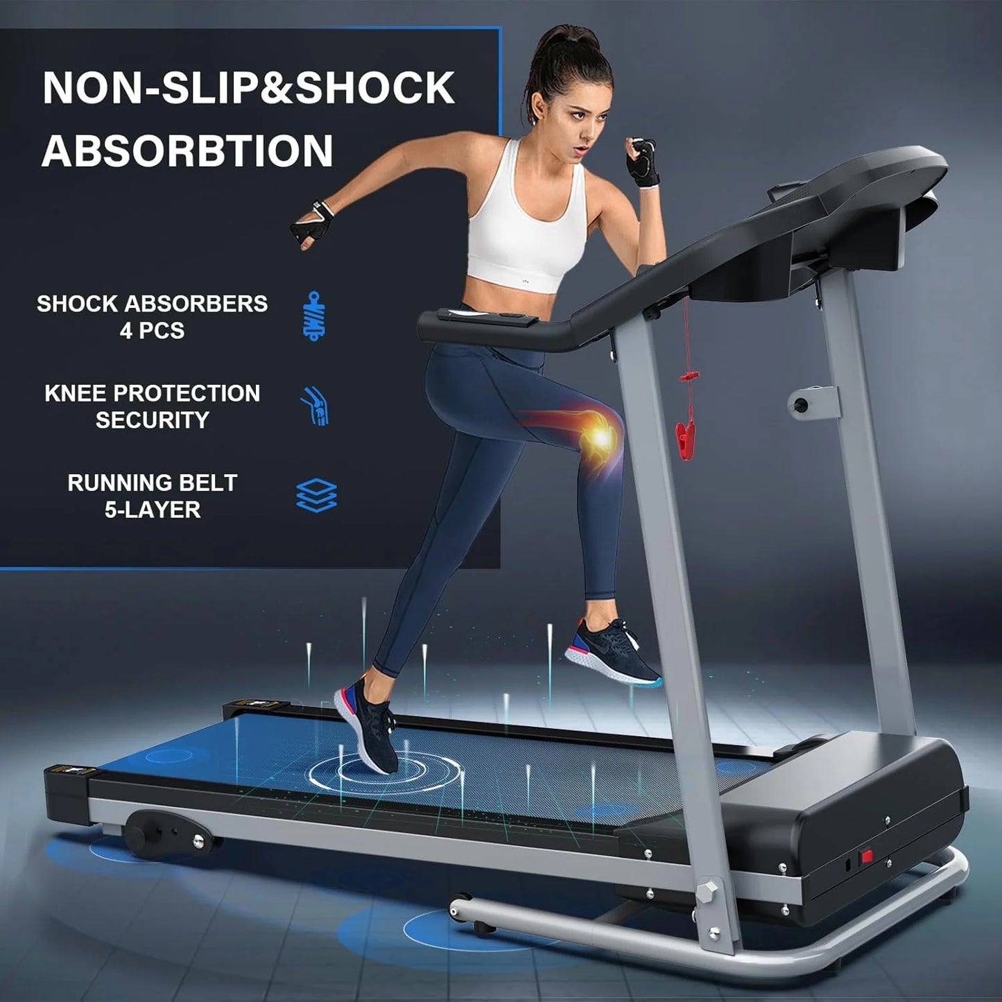 Foldable Treadmill with Incline , 2.5HP Electric Folding Treadmill Running Walking Machine for Home Gym, Max 265 LBS Weight Capacity