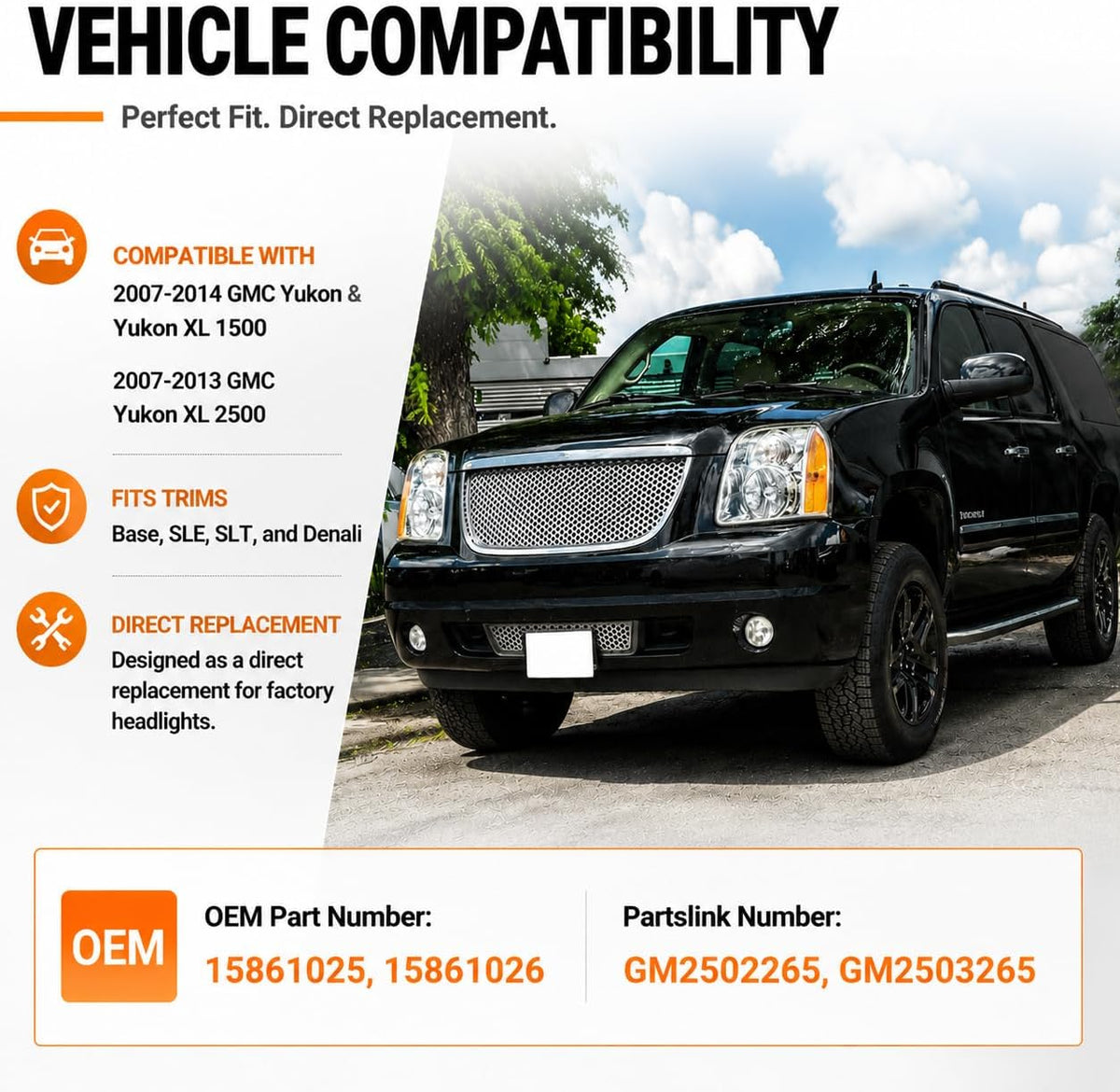 Headlights Assembly Left Right Side for 2007-2014 GMC Yukon SLE SLT Denali