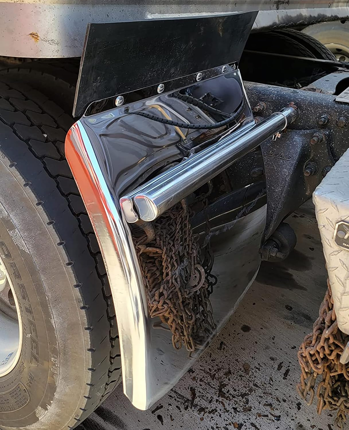 24"X29" Stainless Steel Quarter Fender 2PCS with Bracket Fit for Semi Truck