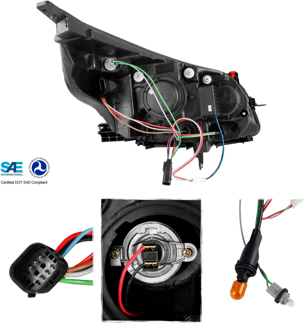 - for 2013-2015 Chevy Malibu C-Bar LED DRL Left and Right Projector Housing Headlights - Black