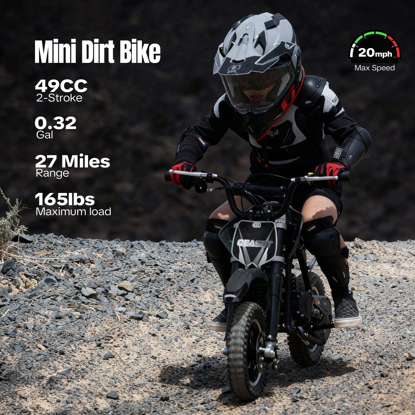 49CC Dirt Bike, Mini Bike 2-Stroke Gas Powered off Road with Max Speed 20MPH, Pull Start