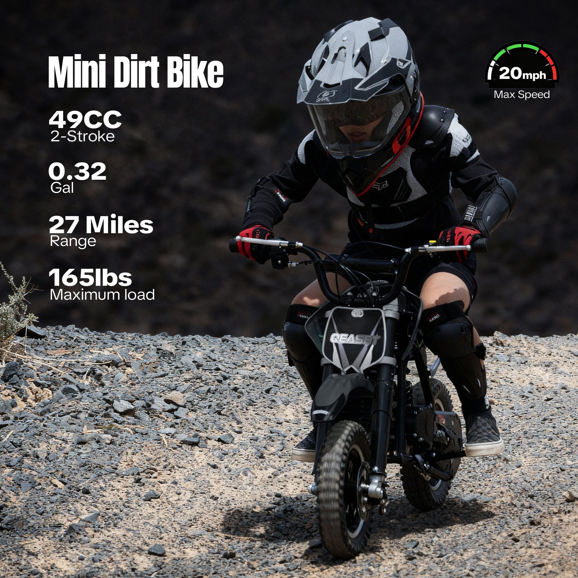 49CC Dirt Bike, Mini Bike 2-Stroke Gas Powered off Road with Max Speed 20MPH, Pull Start