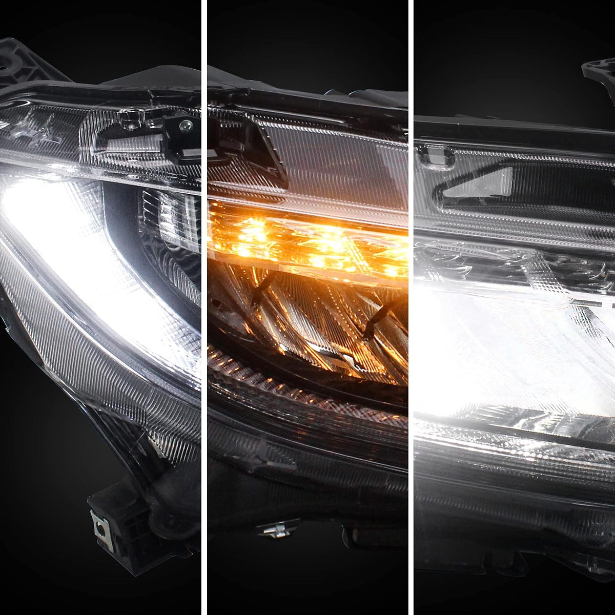VLAND LED Headlights Assembly Compatible for 10TH Gen Honda Civic Sedan/Coupe/Hatchback/Type R 2016 2017 2018 2019 2020 2021, W/Sequential Turn Signal, LED Drls, H/L Beam Lens