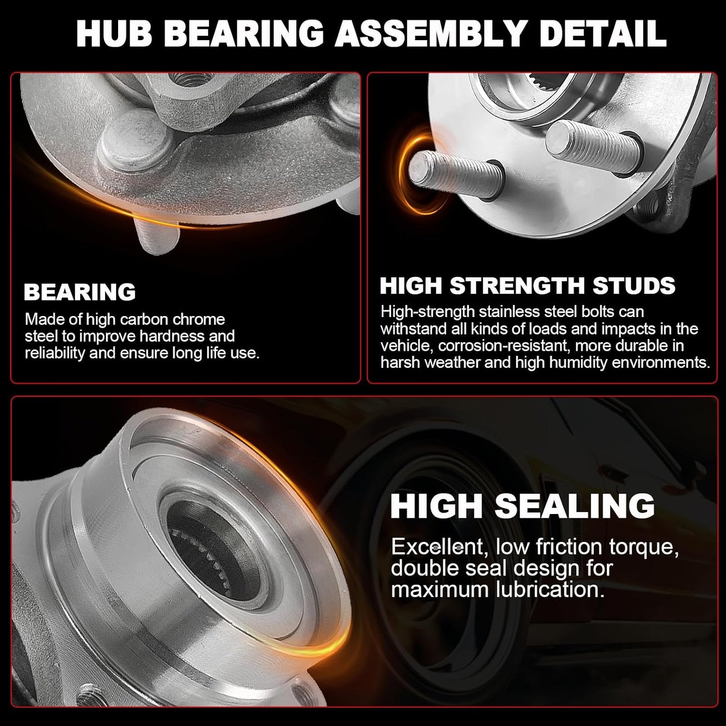 2Pcs 513328 Front Wheel Bearing Hub Assembly Compatible with Volvo S80 2007-2016, for Volvo V60 2015-2018 S60 2011-2018, for Volvo Xc70 2008-2016 Xc60 2010-2017, V70 2008 2009 2010, 5 Lugs