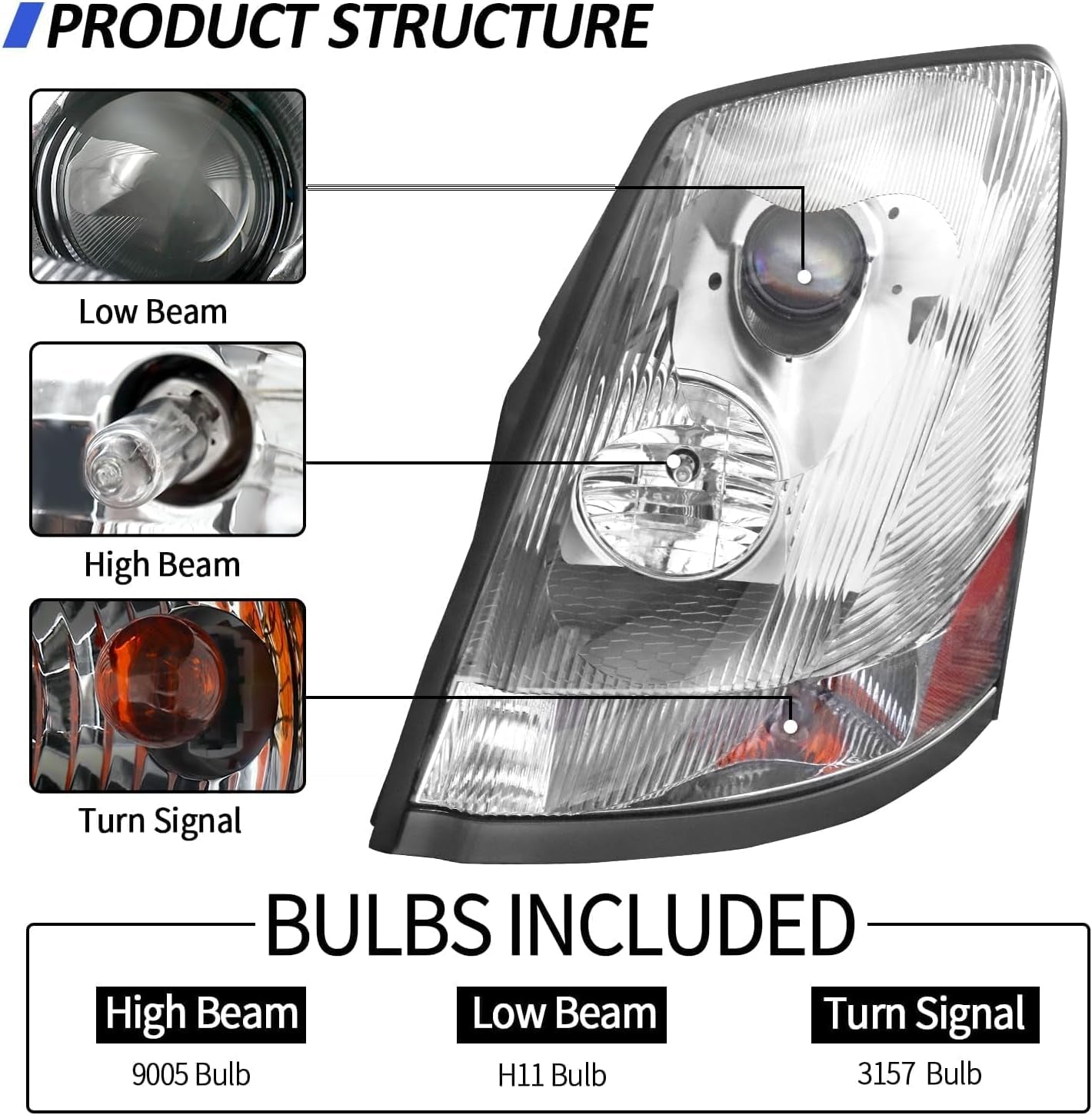 Headlight Fit for 2004-2018 Volvo VNL VNM VN (Chrome)
