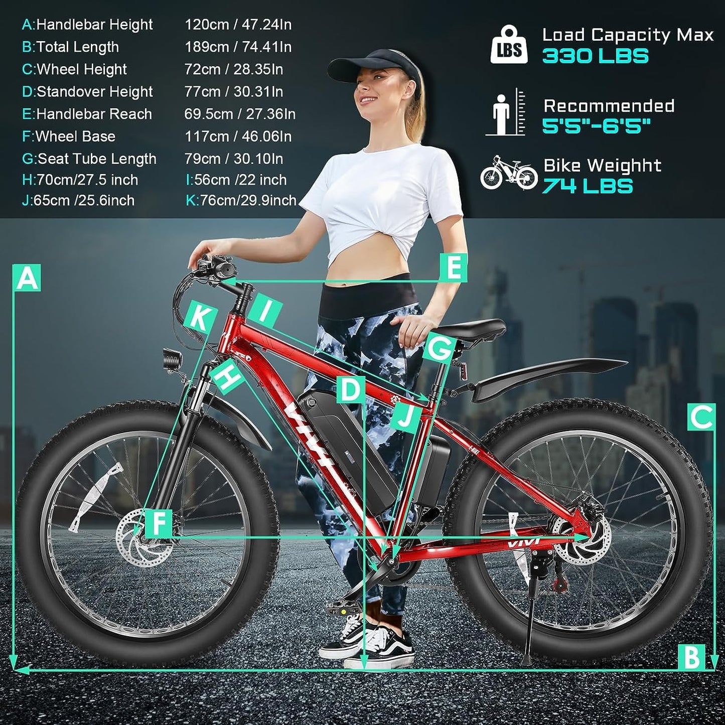 Electric Bike 26" X 4.0 Fat Tire Electric Bike 48V 500W All Terrain Electric Bike Long Range Electric Mountain Bike Beach Bike Snow Bike, UL2849 Certified