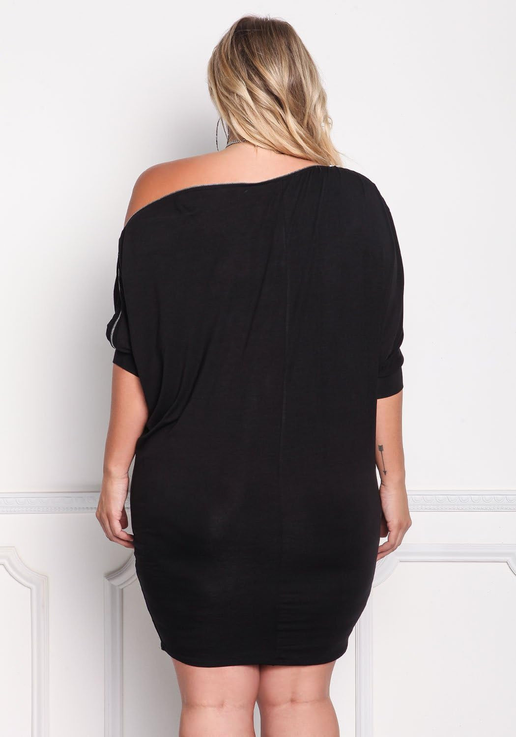 Women'S One Shoulder 3/4 Sleeves Bodycon Fitted Short plus Size Dresses