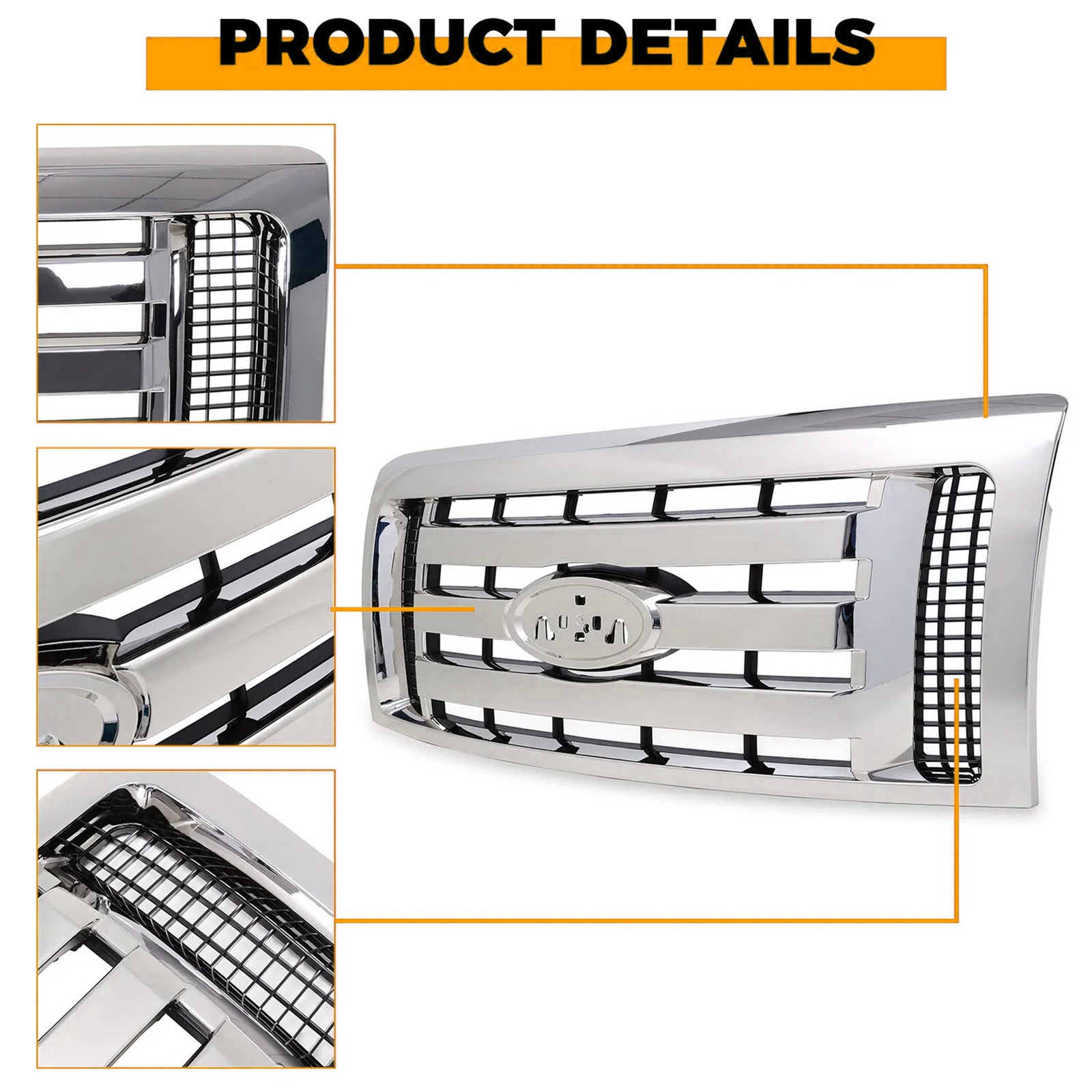 For 2009-2012 13 14 Ford F-150 F150 XLT Grille Grill Front Upper Bumper Chrome