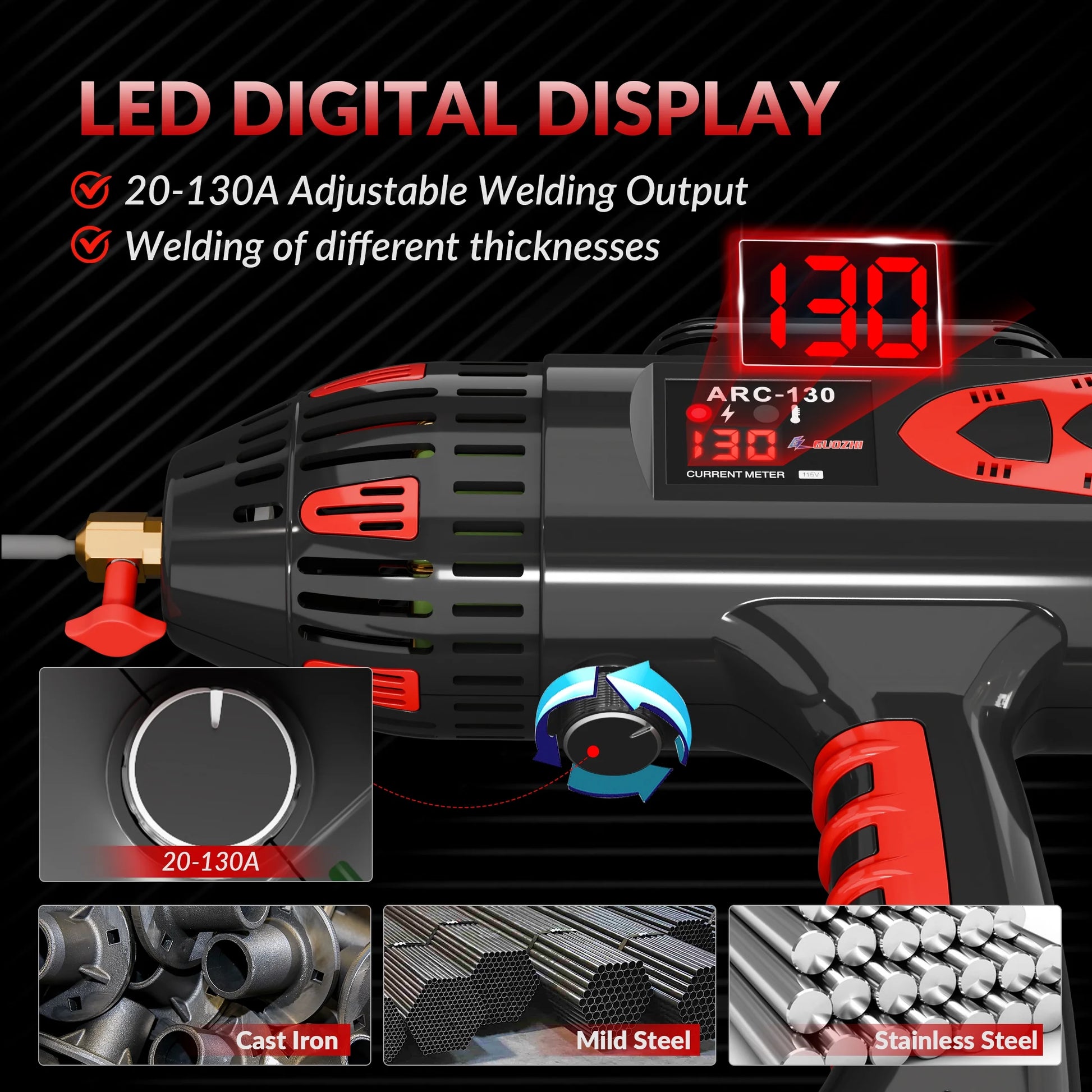 110V 130A Portable Handheld Stick ARC Welder Machine, Digital Display, IGBT Inverter, Ergonomic Design (3.7LB)