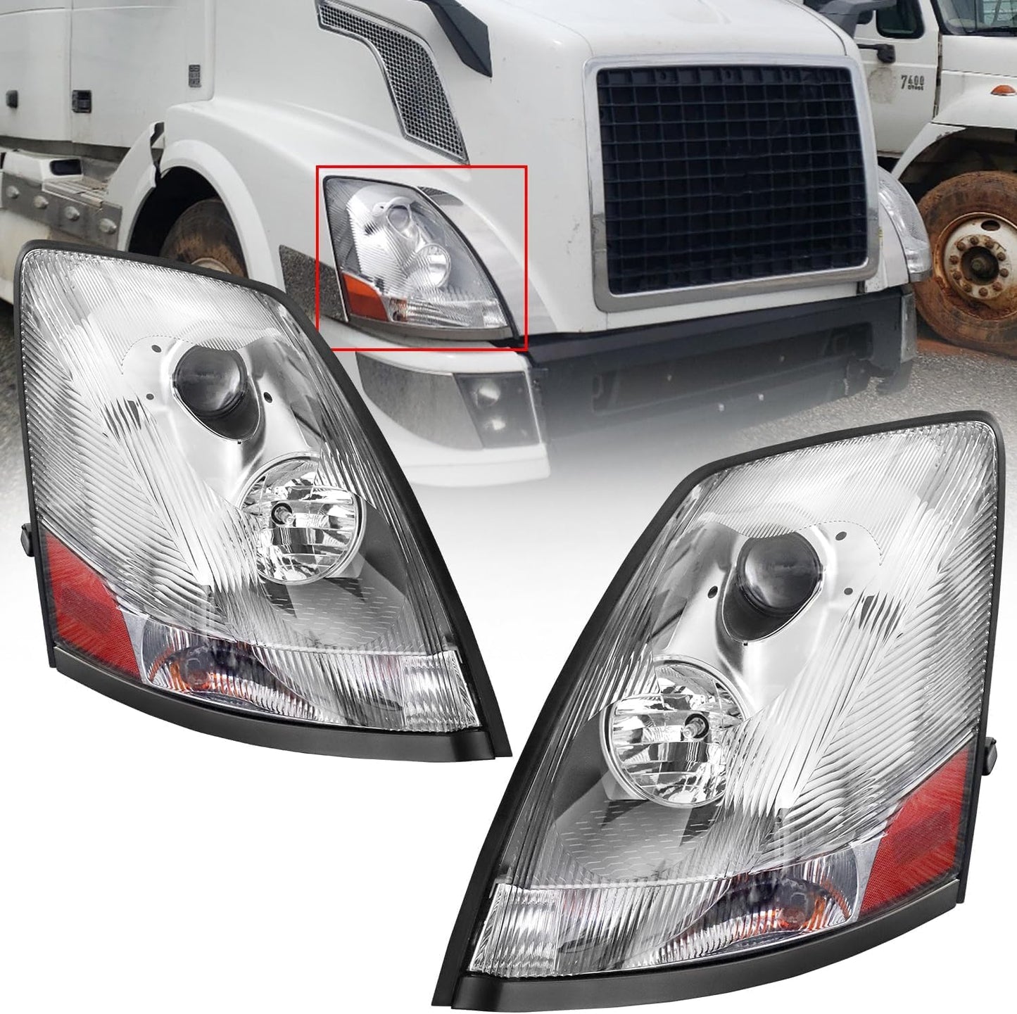 Headlight Fit for 2004-2018 Volvo VNL VNM VN (Chrome)