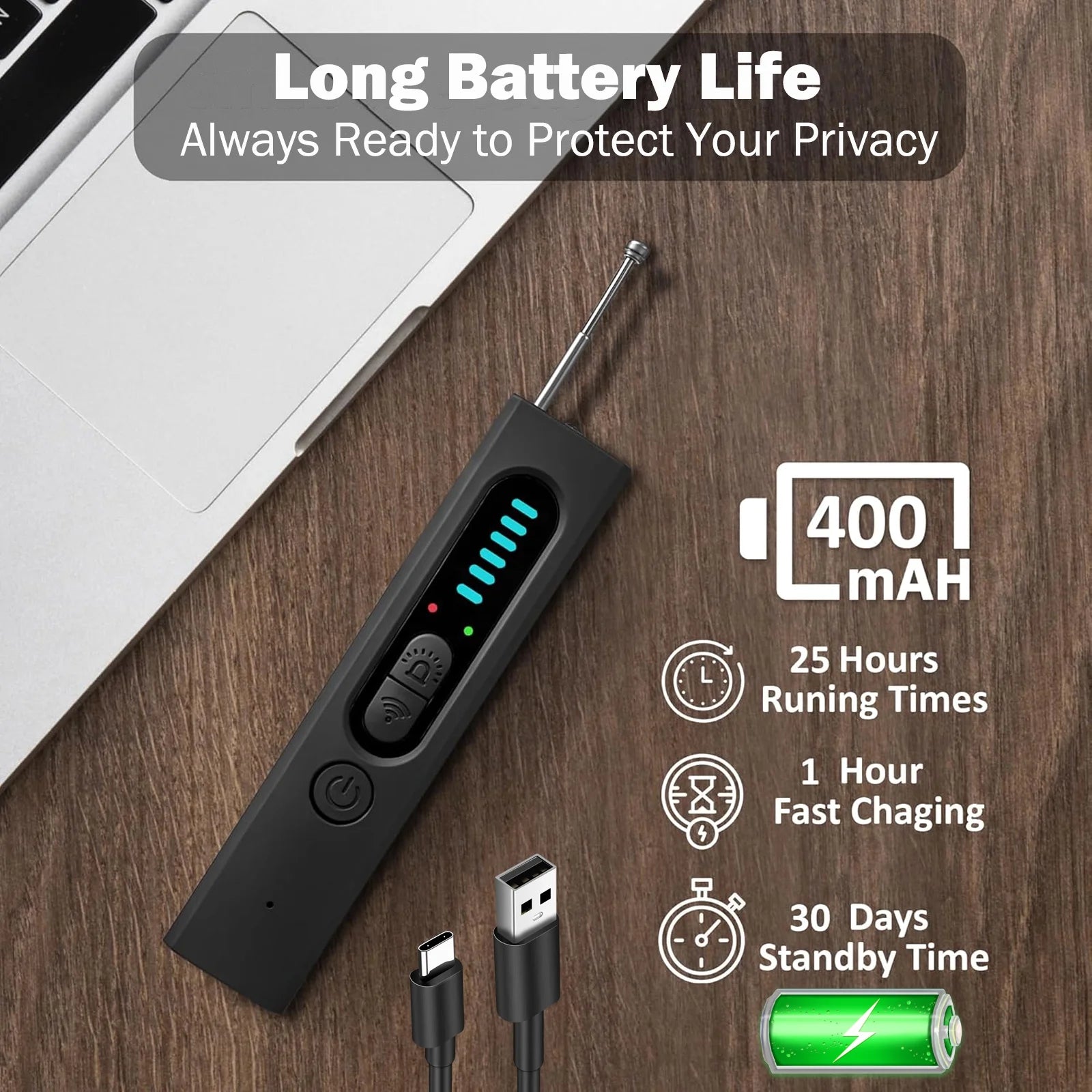 Hidden Camera Detector: Bug anti Spy Detector, RF Signal Scanner Device for GPS Tracker, 5 Levels Sensitivity (Black)