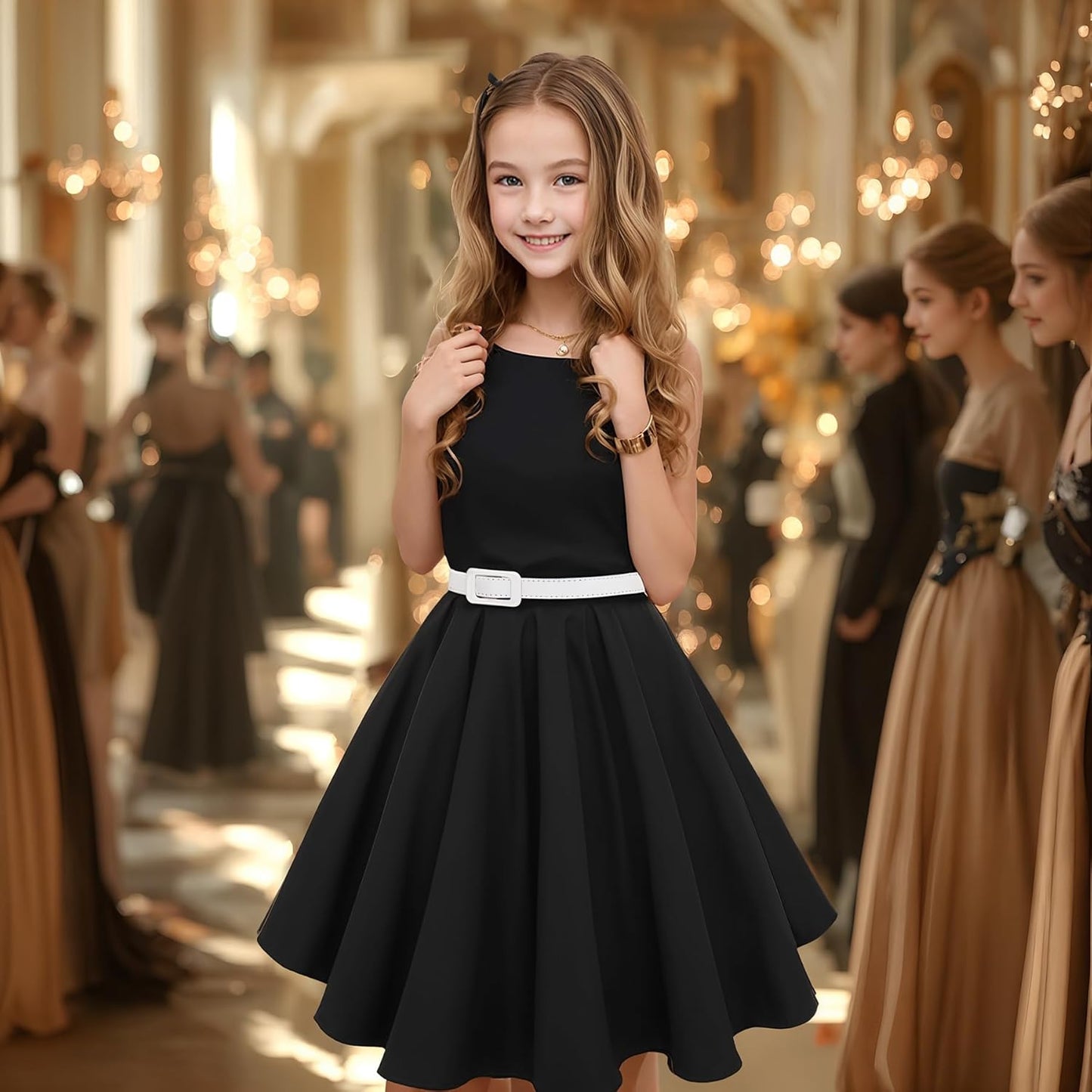 Girls Vintage Dress 50S Retro Twirling Special Occasion Dresses Size 6-14 Sleeveless Kids Dress