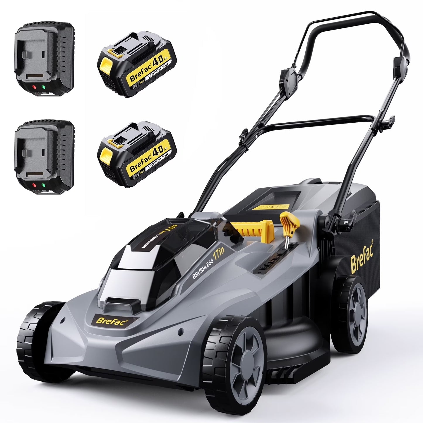 40V (2 X 20V) 17'' Cordless Lawn Mower, Multi-Functional Grass Cutter with 4.0Ah Battery, 6 Adjustable Height Settings, Durable Manganese Steel Blades, Easy to Use for Medium to Large Lawn