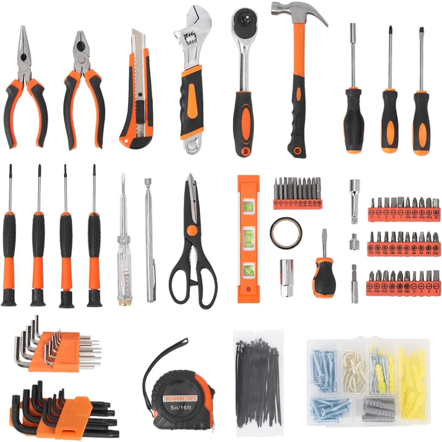 247Pcs Household Hand Tool Kit, General Home/Auto Repair Tool Set For, Household Hand Tool Set with Plier, Screwdriver Set, Socket Set, General Mechanic Tool Set with Portable Storage Case