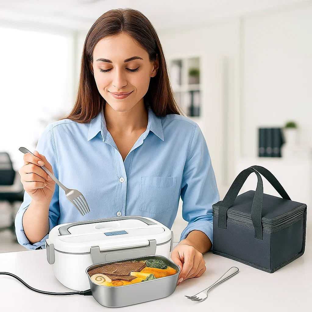 2 in 1 110V 12V Stainless Steel Electric Heating Lunch Box Car Office School Food Warmer Container Heater Lunch Box Set