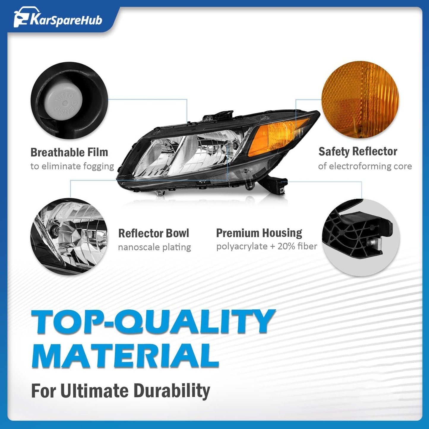 Headlights Assembly for 2012-2015 Honda Civic 4Dr Sedan | Headlights Assembly with High/Low Beam Bulbs, Black Housing, Driver & Passenger Side for 2012-2013 Honda Civic 2Dr Coupe