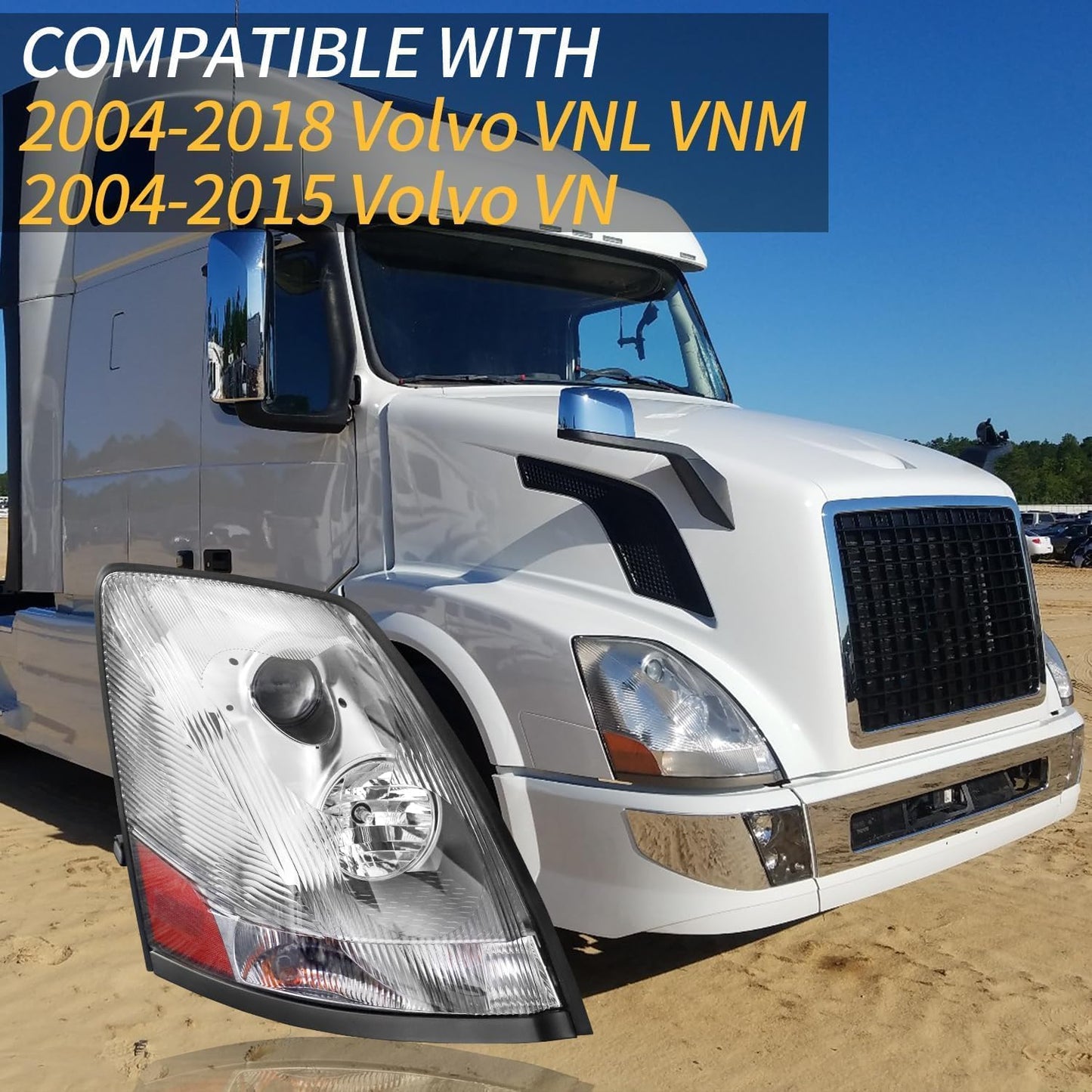 Headlight Fit for 2004-2018 Volvo VNL VNM VN (Chrome)