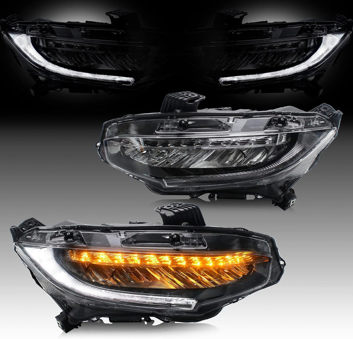 VLAND LED Headlights Assembly Compatible for 10TH Gen Honda Civic Sedan/Coupe/Hatchback/Type R 2016 2017 2018 2019 2020 2021, W/Sequential Turn Signal, LED Drls, H/L Beam Lens