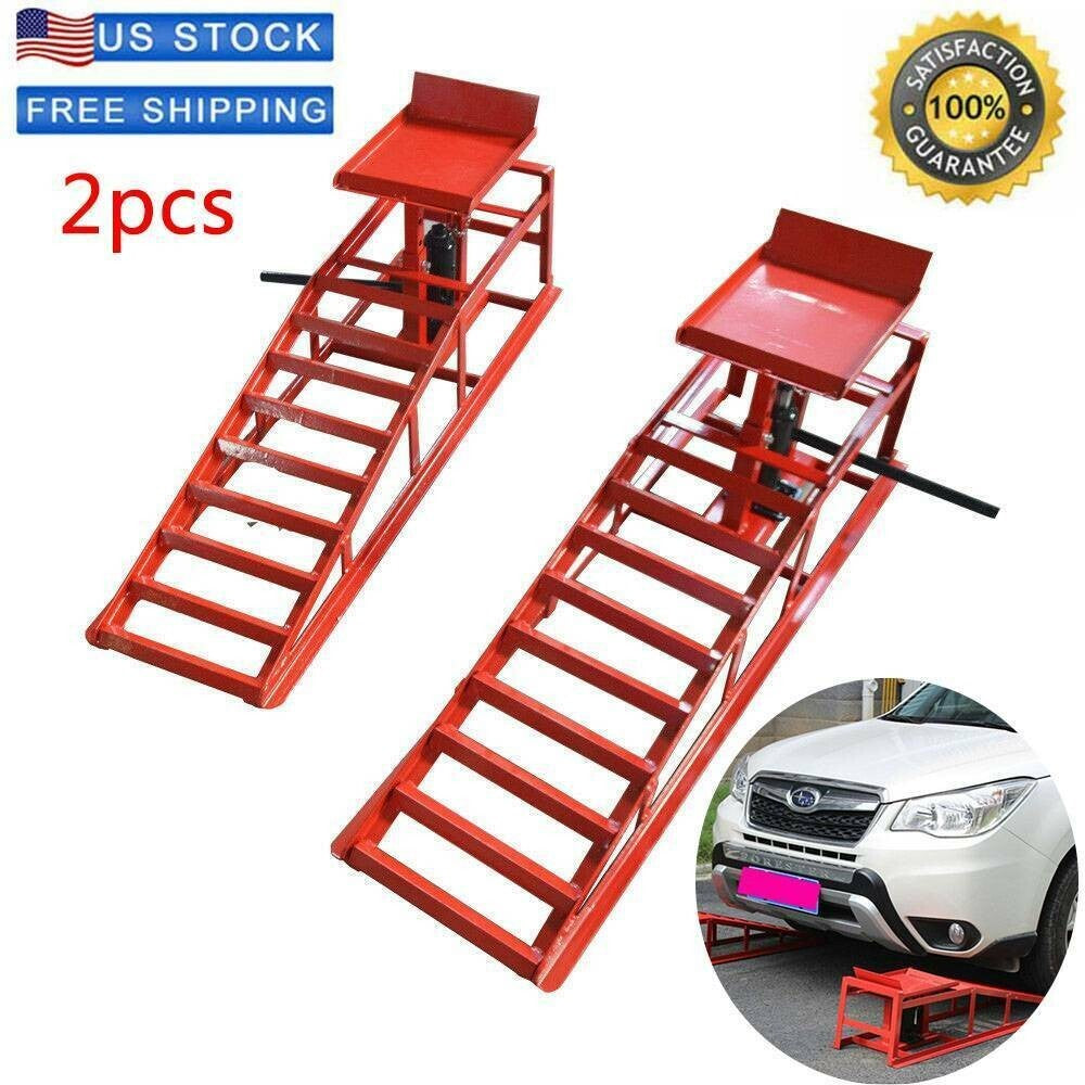 2 Pcs Heavy Duty Auto Car Truck Service Ramps Lifts Hydraulic Lift Frame Home