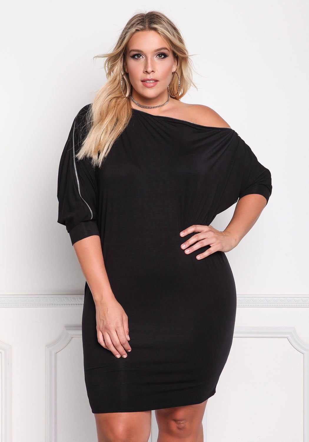 Women'S One Shoulder 3/4 Sleeves Bodycon Fitted Short plus Size Dresses