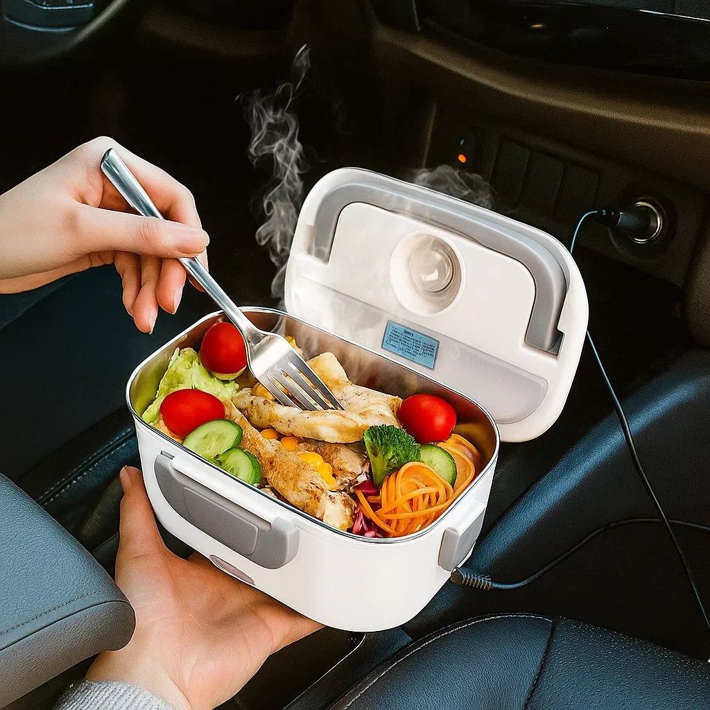 2 in 1 110V 12V Stainless Steel Electric Heating Lunch Box Car Office School Food Warmer Container Heater Lunch Box Set