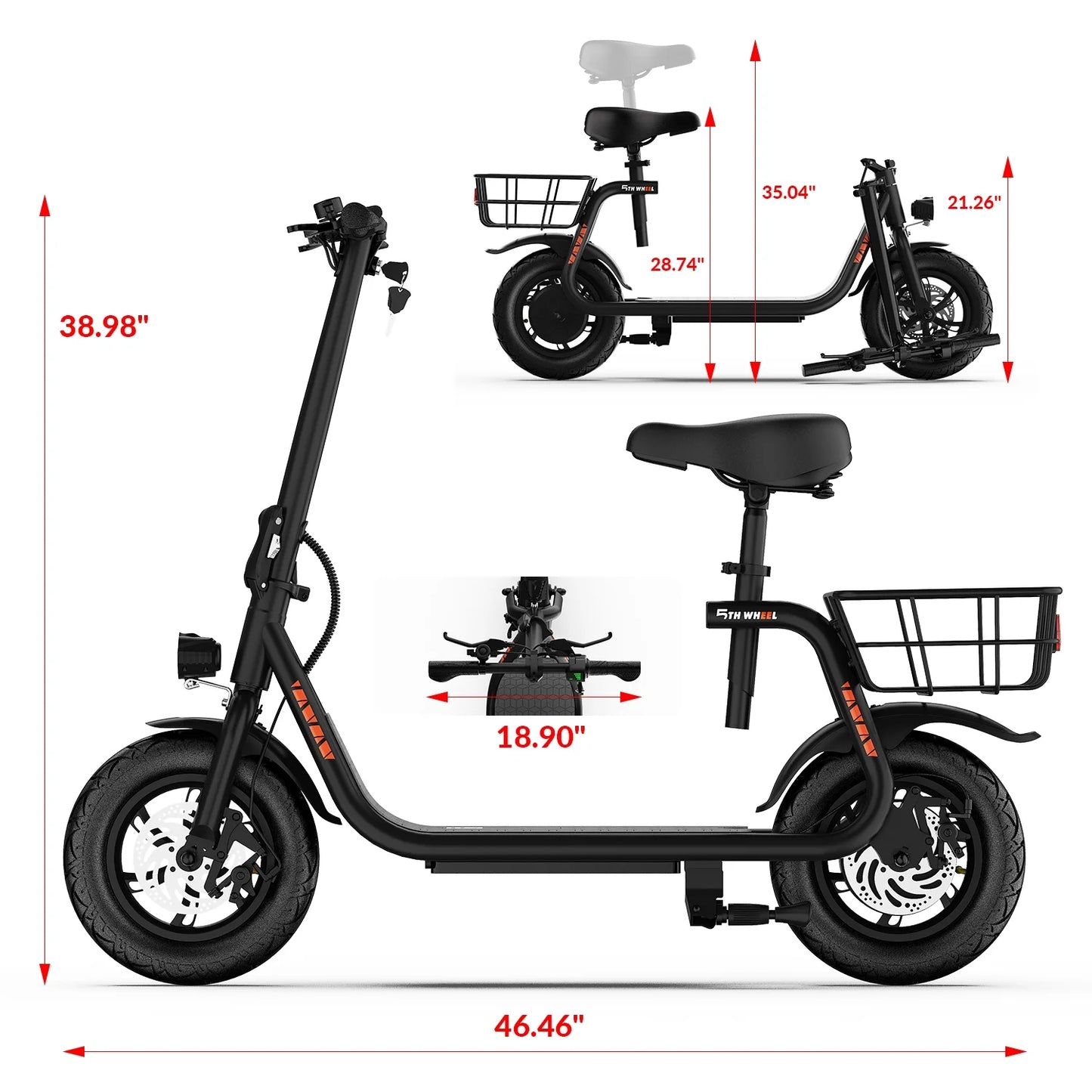 W18S 450W Motor Electric Scooter for Adults with Seat and Carry Basket, 36V 20Miles Range & 15.5Mph, 12" Foldable E Scooter for Commuting, UL 2272