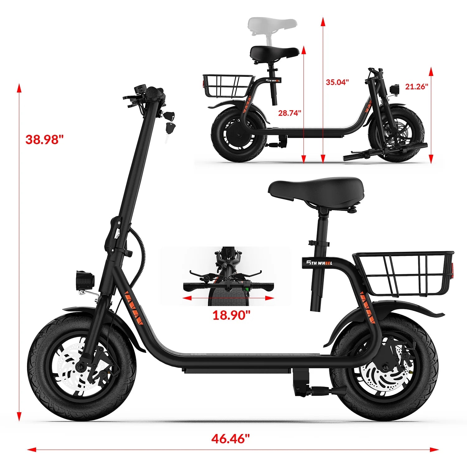 W18S 450W Motor Electric Scooter for Adults with Seat and Carry Basket, 36V 20Miles Range & 15.5Mph, 12" Foldable E Scooter for Commuting, UL 2272