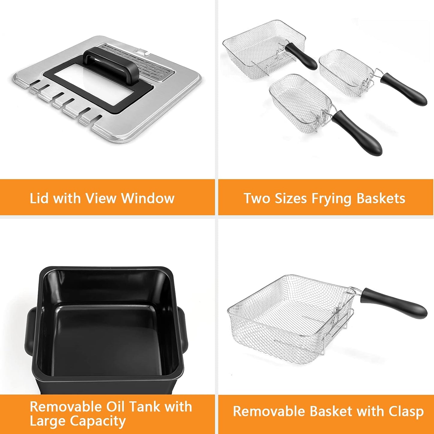 Deep Fryer with Basket, 5.3Qt Stainless Steel Electric Oil Fryer W/Adjustable Temperature, Timer, Lid with View Window, Professional Style, Deep Fryer Pot for Home Use, French Fries, Chicken