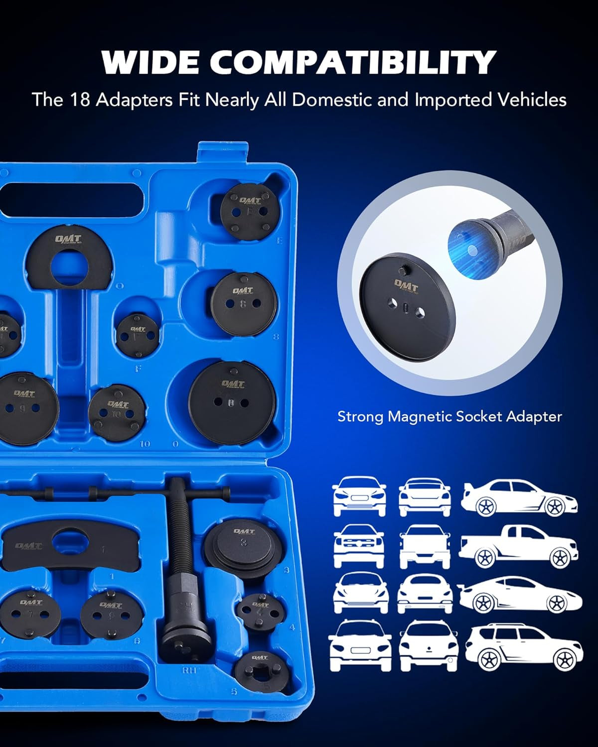 Brake Caliper Wind Back Tool Kit, 24Pc Brake Caliper Compression Tool Set with T