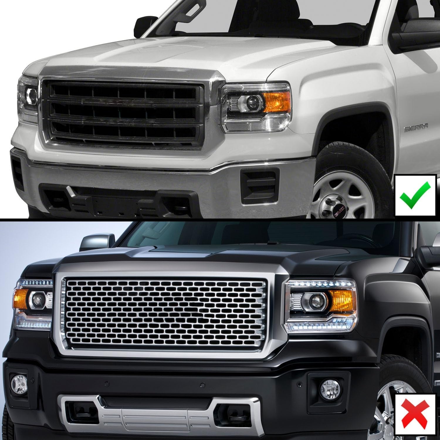 For 2014-2015 GMC Sierra 1500/15-2017 2500HD 3500HD Black Square Projector Replacement Headlights Assembly Pair - Passenger and Driver Side