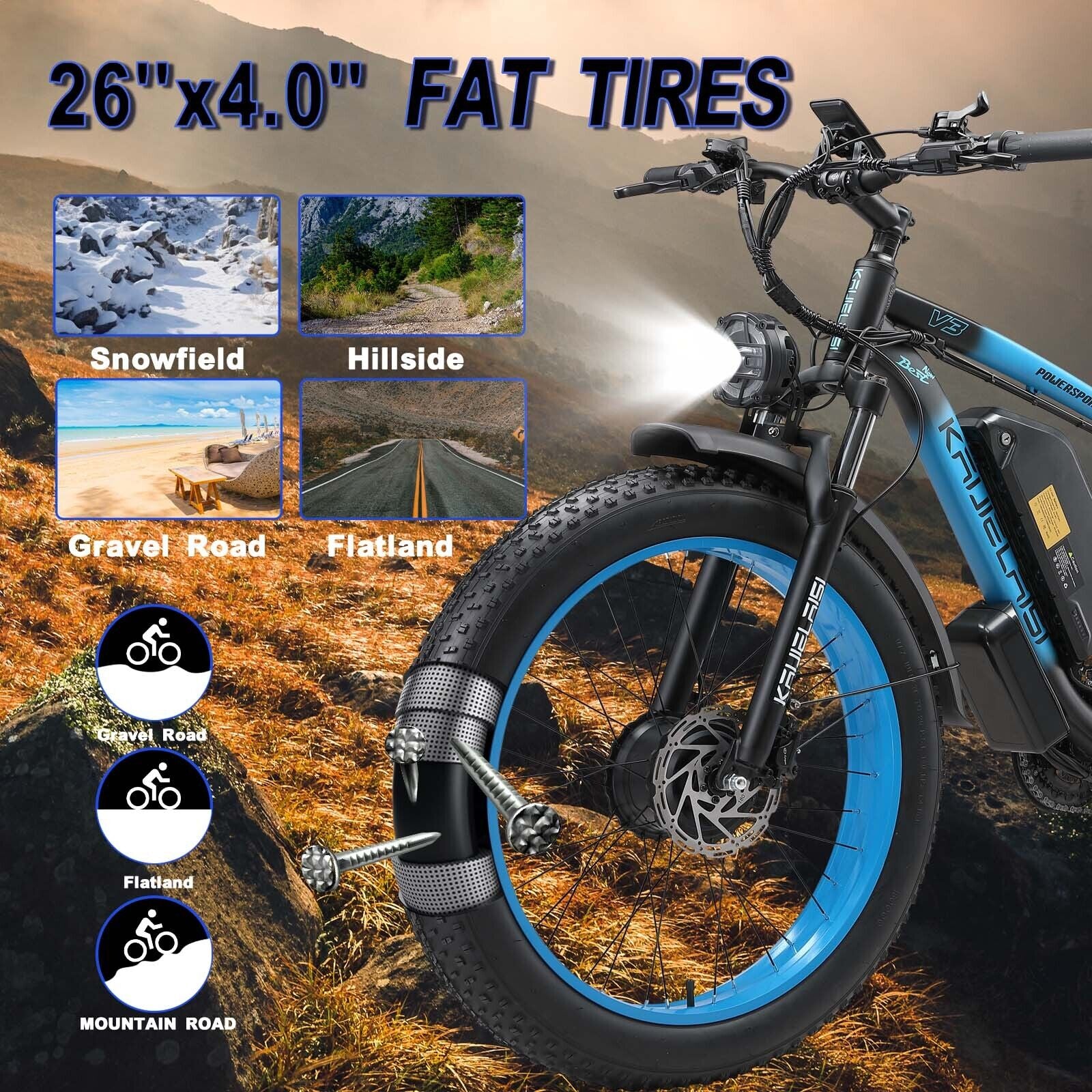 V3 2000W Electric Bike 48V/23Ah 26" Fat Tire Mountain Bicycle for Adult 35MPH