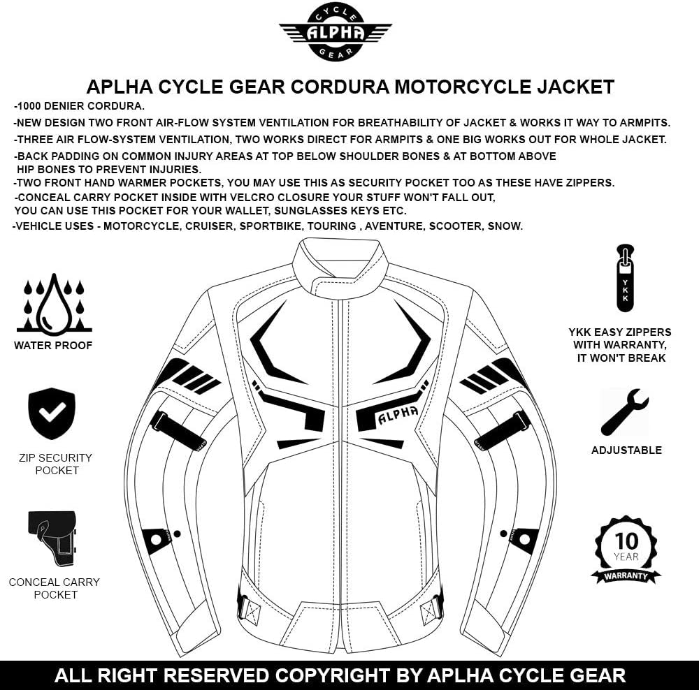 MOTORCYCLE JACKET MENS CE ARMORED BIKERS RIDING RACING WATERPROOF ALL SEASON JACKET (ORANGE, X-LARGE)