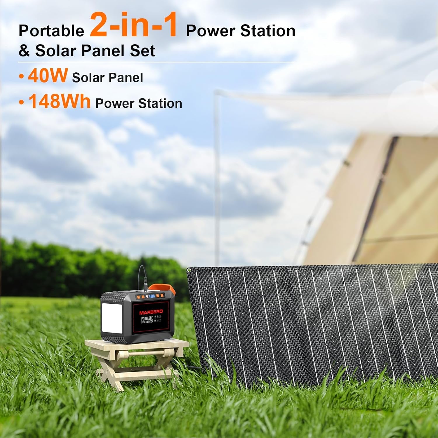 148Wh Solar Generator with Solar Panel Included Portable Power Station 200W with Foldable Solar Panel 40W Set for Camping Outdoor Hiking Fishing Emergency