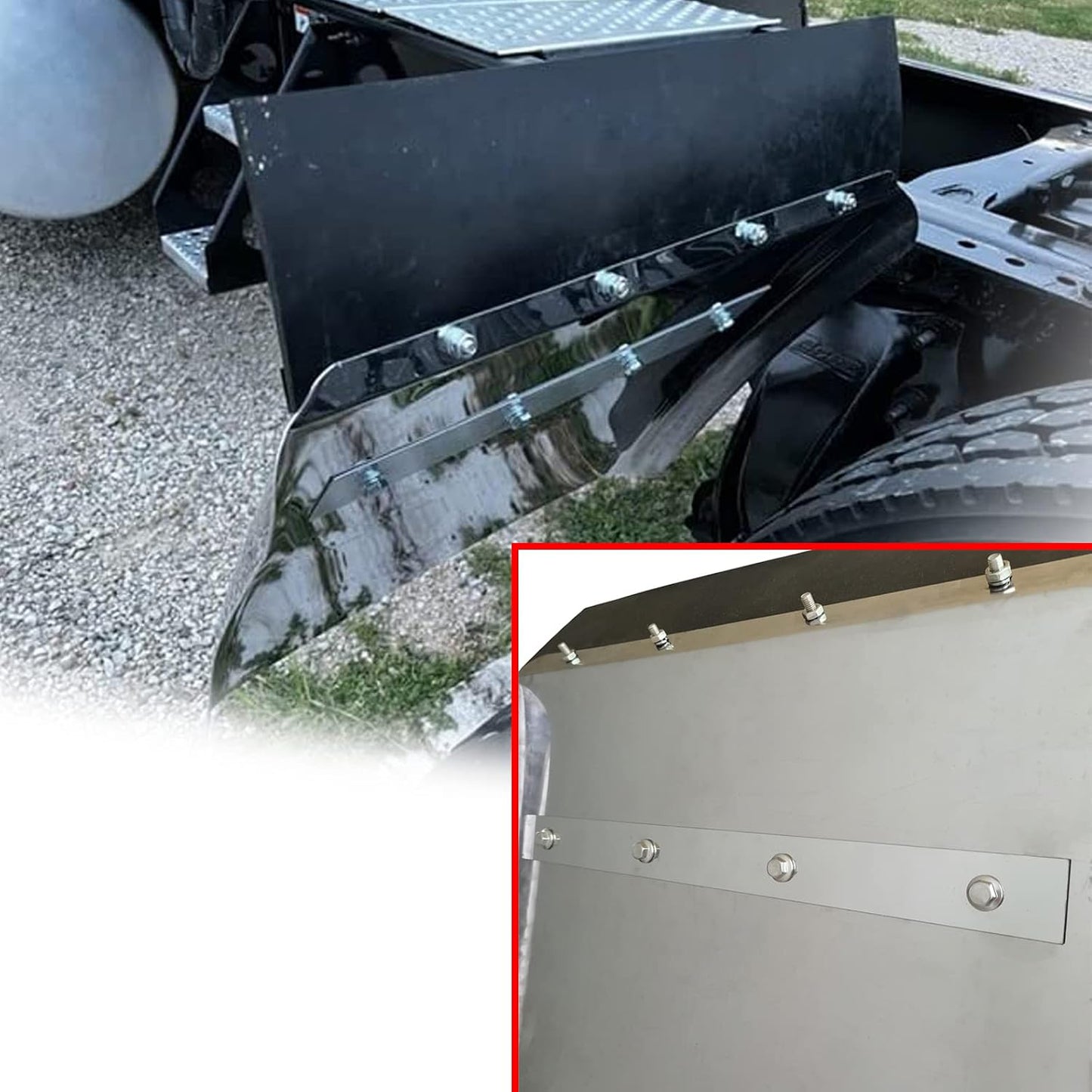 24"X29" Stainless Steel Quarter Fender 2PCS with Bracket Fit for Semi Truck