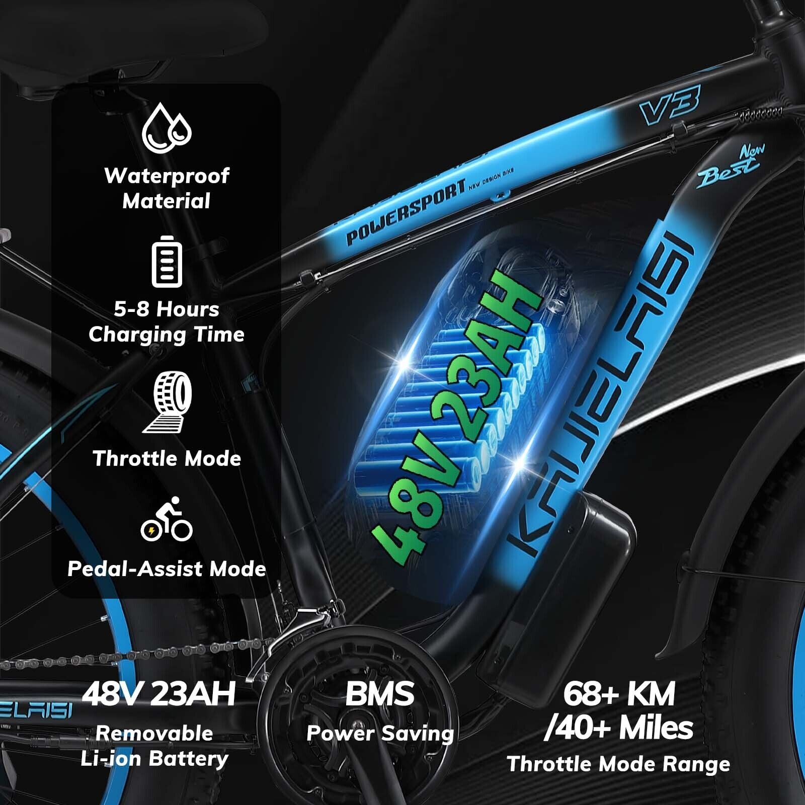 V3 2000W Electric Bike 48V/23Ah 26" Fat Tire Mountain Bicycle for Adult 35MPH