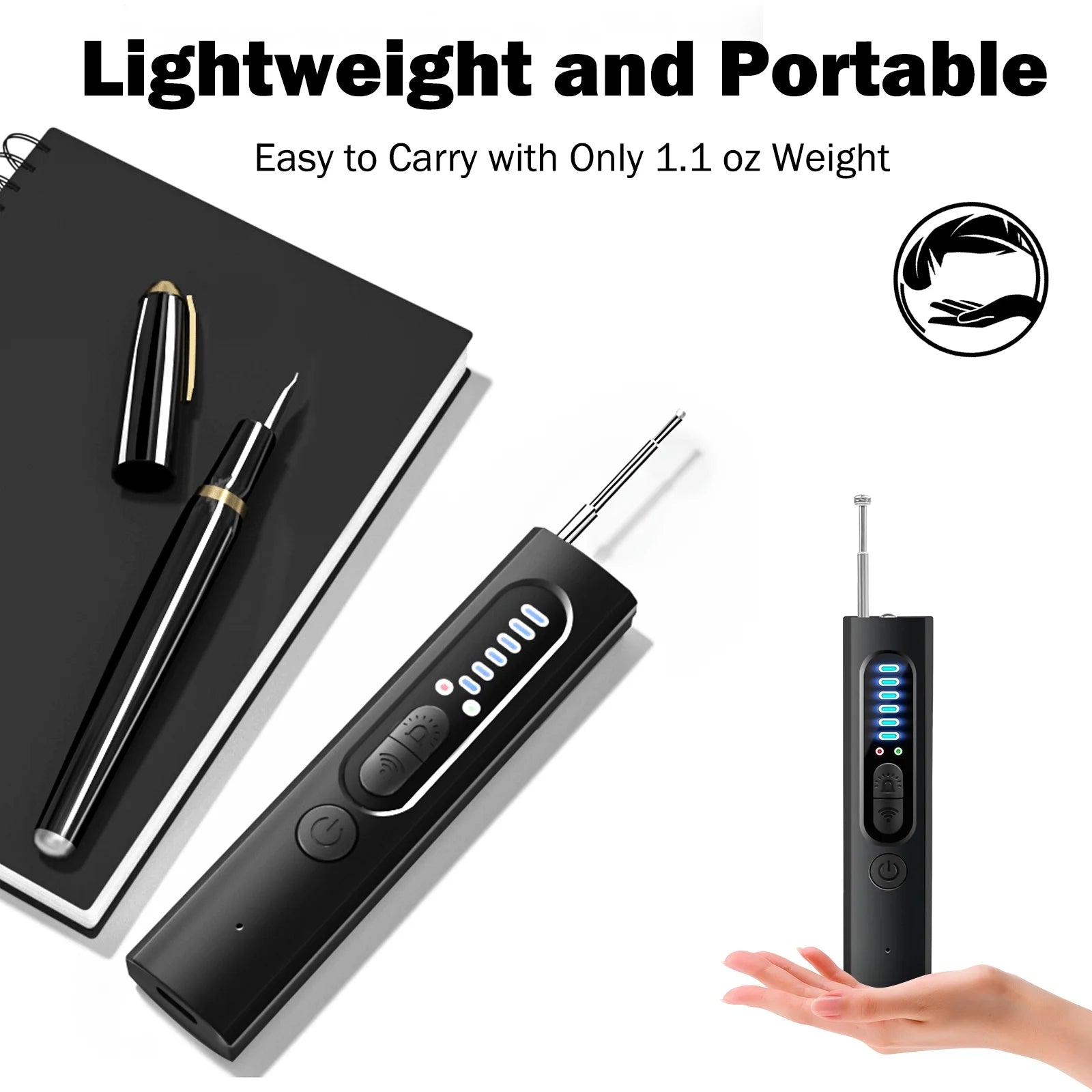 Hidden Camera Detector: Bug anti Spy Detector, RF Signal Scanner Device for GPS Tracker, 5 Levels Sensitivity (Black)