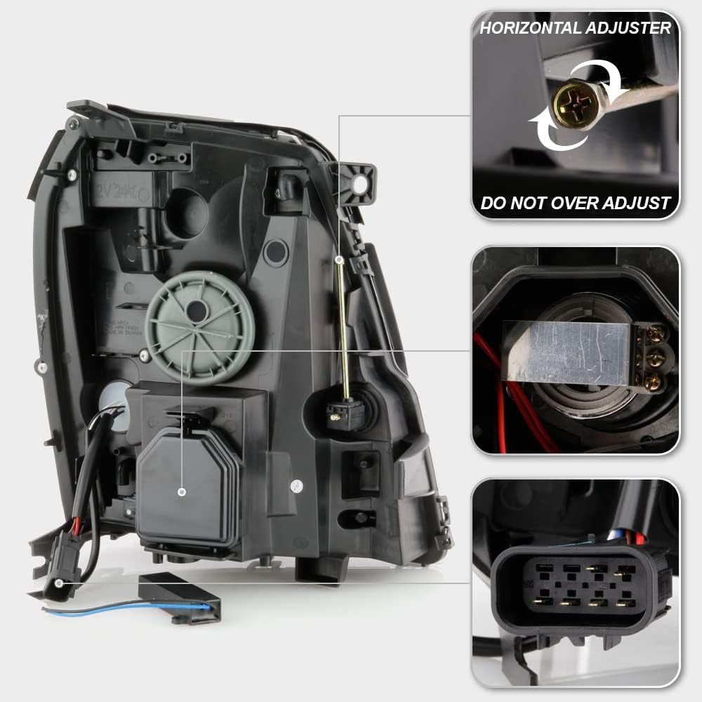 - for [Hid/Xenon Model] 2007-2014 Cadillac Escalade Chrome LED Tube DRL Projector Headlights Pair Set Left+Right
