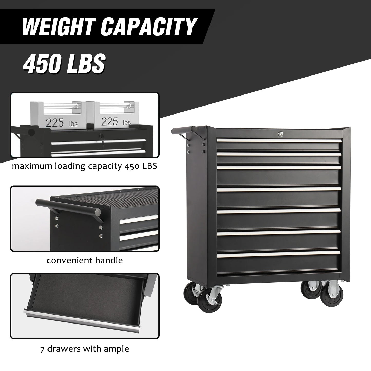 7-Drawer Rolling Tool Box, Multifunctional Tool Chest Garage Tool Storage, Metal Tool Cart Organizer on Wheels, 450LBS Weight Capacity
