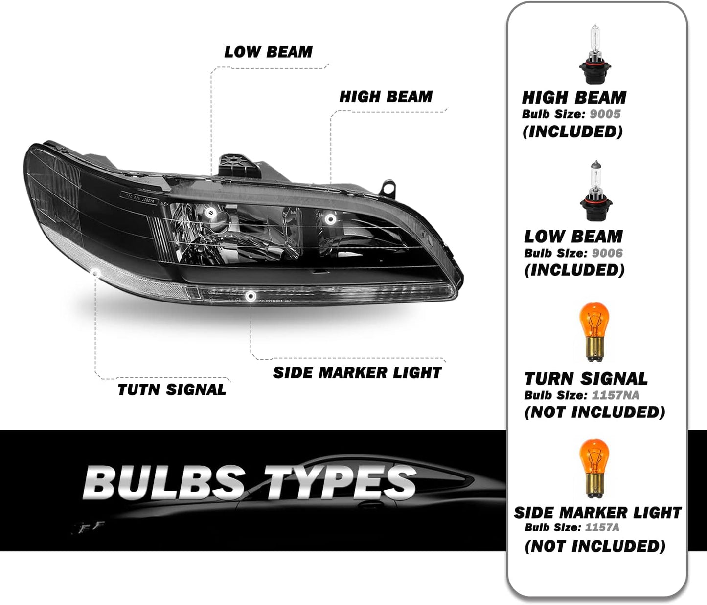 -For 1998-2002 Honda Accord Sedan/Coupe Headlight Headlamp Assembly