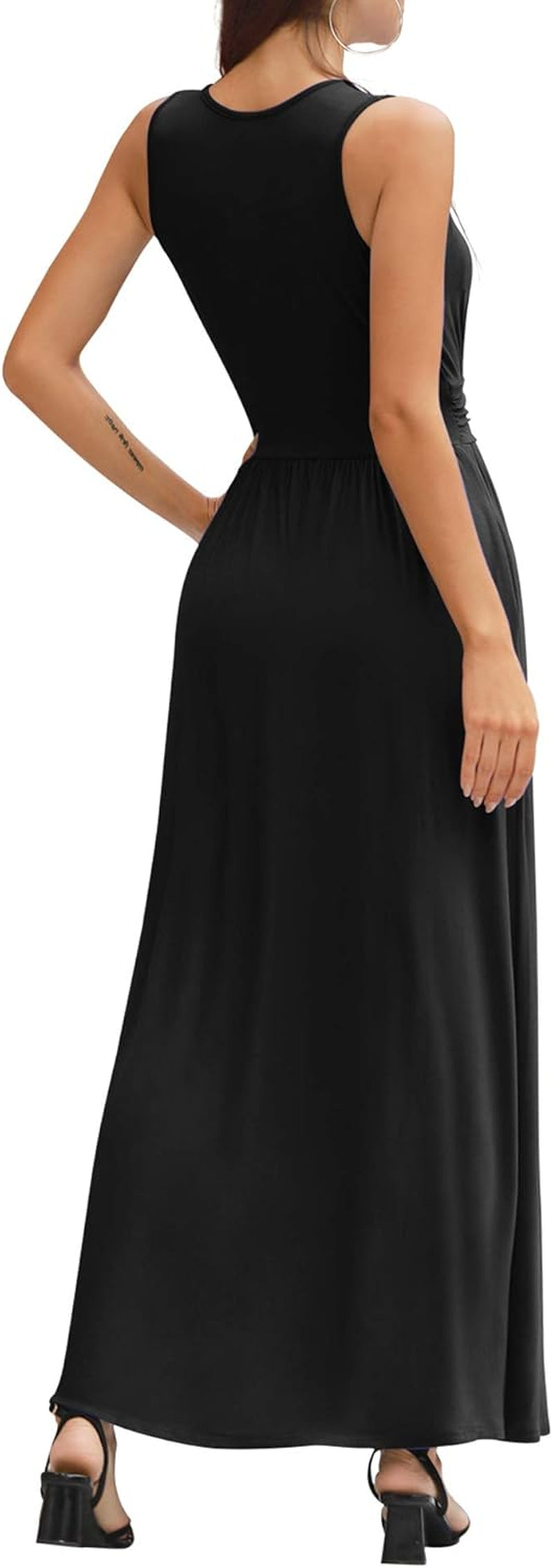 Women Sleeveless Deep V Neck Loose Plain Long Maxi Casual Dress
