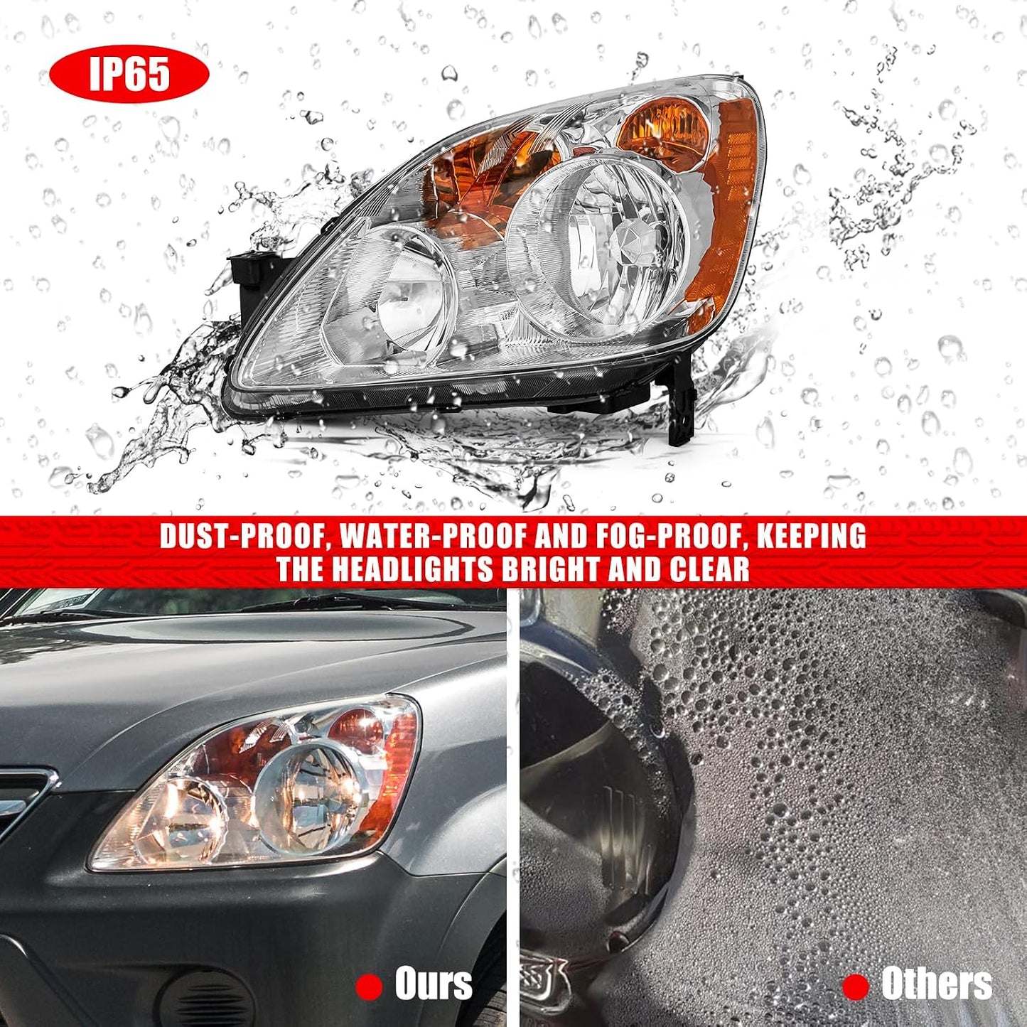 Headlight Compatible with 2005 2006 Honda CRV Headlamp Chrome Housing Amber Reflector Replacement Pair（W/O Bulbs）