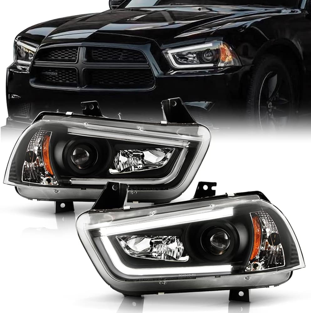 - for [Halogen Model] 2011-2014 Dodge Charger LED DRL Tube Black Housing Projector Headlights Headlamps Assembly
