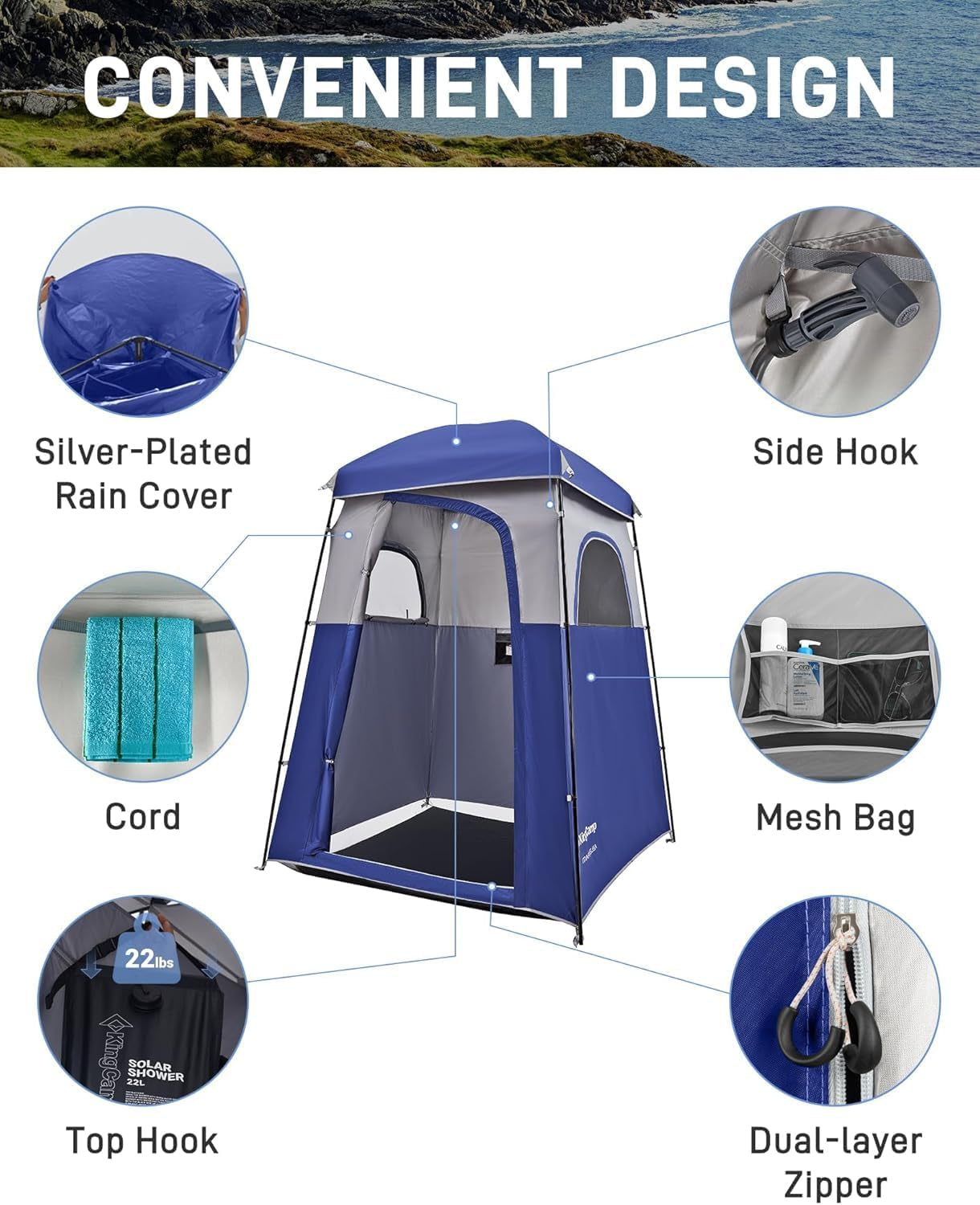 Shower Tent, Portable Privacy Tent Outdoor Camping 1/2 Room Toilet Tents with Shower Bag & Dressing Room for Travel Beach Tailgate
